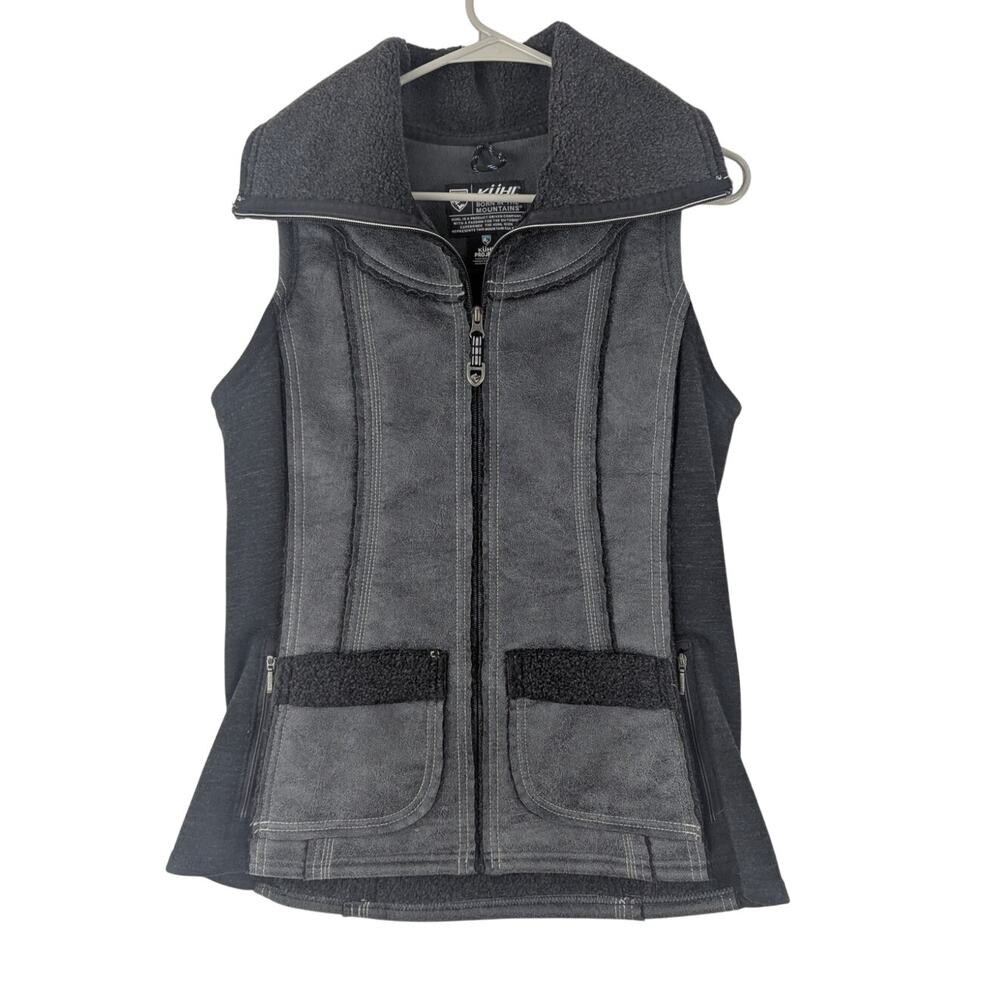 Kuhl Womens Dani Sherpa Faux Suede Wool Blend Lined Vest Gray/Black Outdoor M